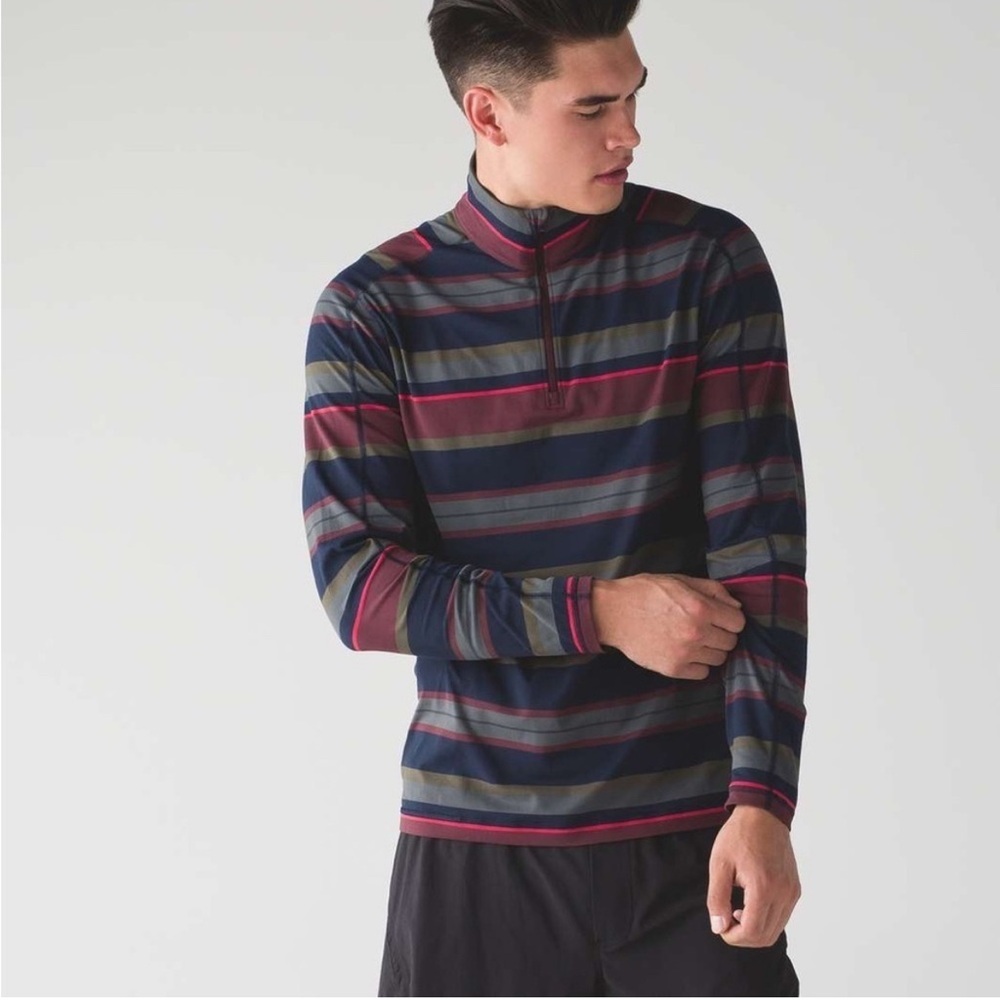 Lululemon Athletica Surge Warm 1/2 Zip Road Stripe Athletic Running Gym Exercise